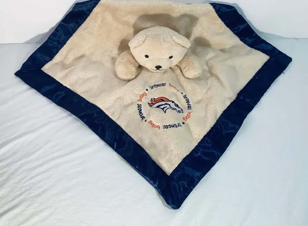 Denver Broncos Teddy Bear Lovey Blue Satin trim Baby Fanatic